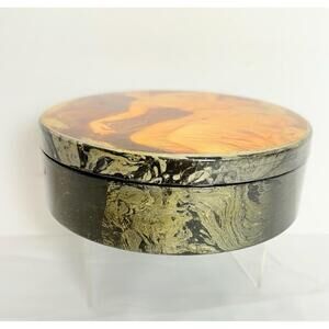 Decorative Black Lacquered Round Box with Beautiful Woman on Top